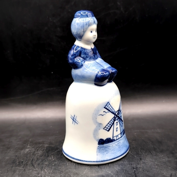 Vintage Hand Painted Delft Blue Dutch Boy Porcelain Bell - 5" Tall - Holland - Picture 2 of 9